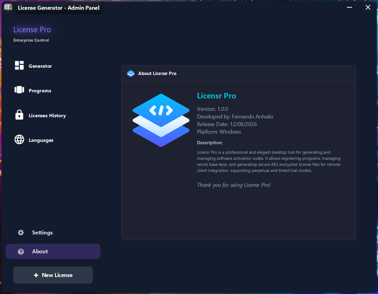 Licensr Pro About