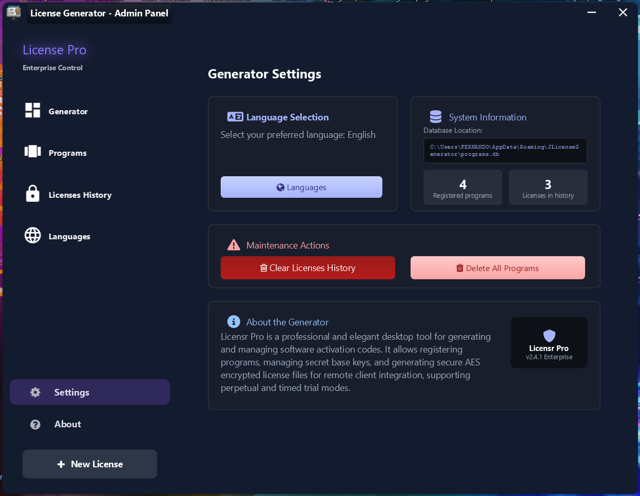 Licensr Pro Settings
